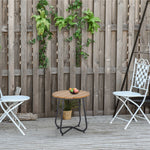 Outsunny Round Outdoor Side Table Adjustable Leg Pads Natural Wood & Black