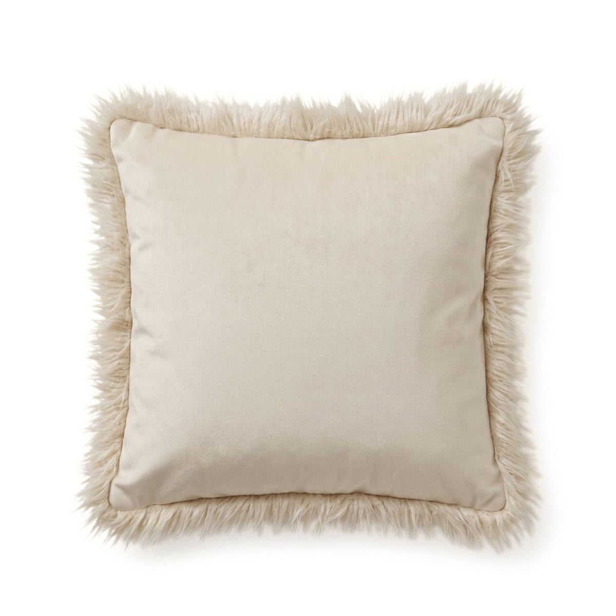 Faux Mongolian Fur Cushion, 40 X 40cm | 40cm x 40cm | Cream
