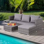 Rattan Garden Sofa Set Storage Table Wicker Patio Lounger | Gray