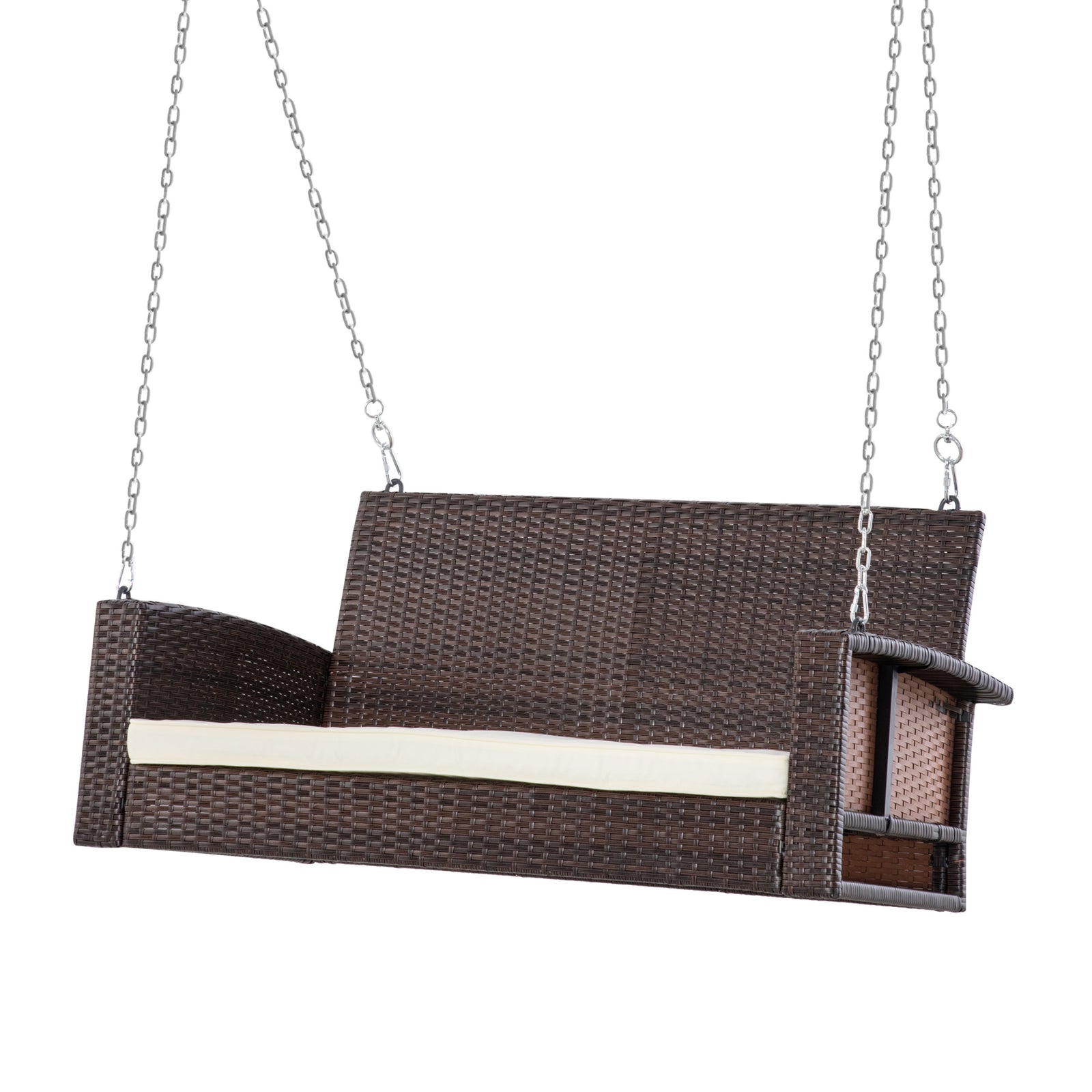 2-person Outdoor Wicker Hanging Porch Swing Bench W/ Seat