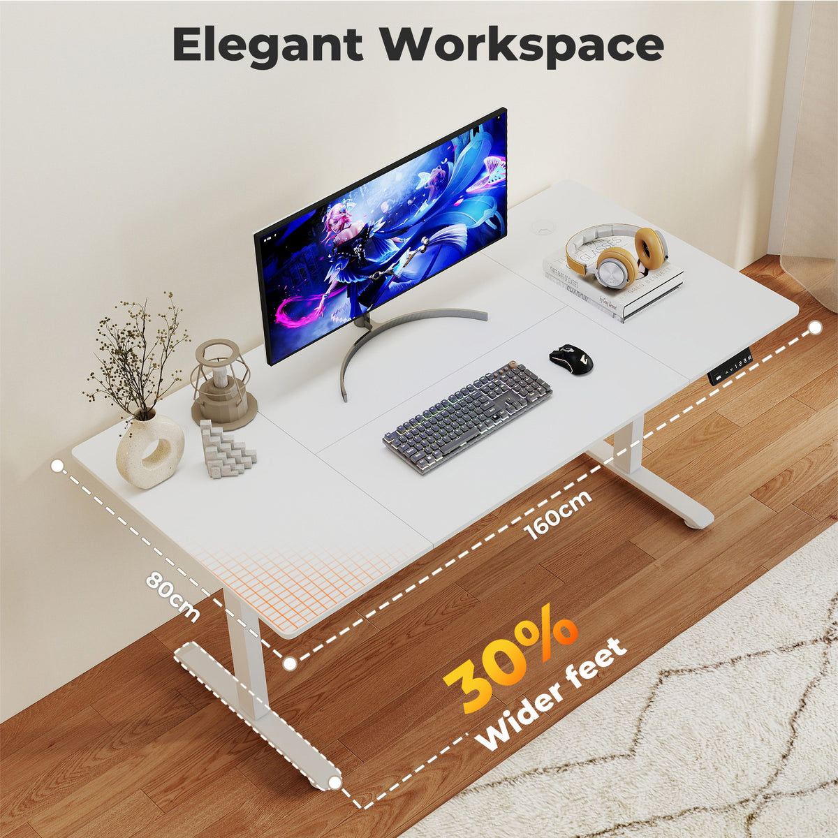 Adjustable Height Electric Standing Desk White Metal Frame | White