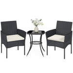 3 Piece Rattan Bistro Set With 2 Tier Glass-top Table, Chairs | White