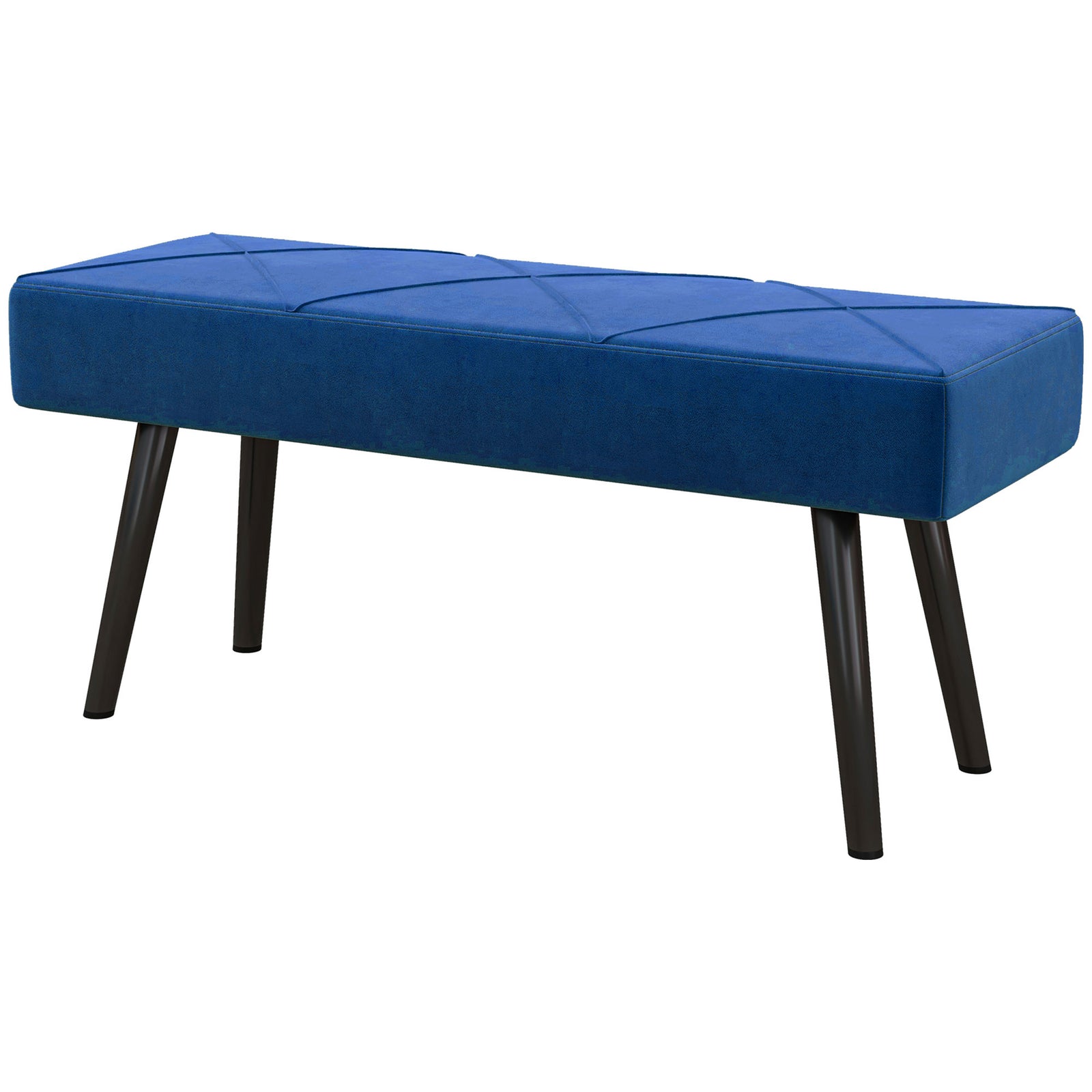 End Of Bed Bench Upholstered Hallway Bedroom With Steel Legs | One Size | Blue