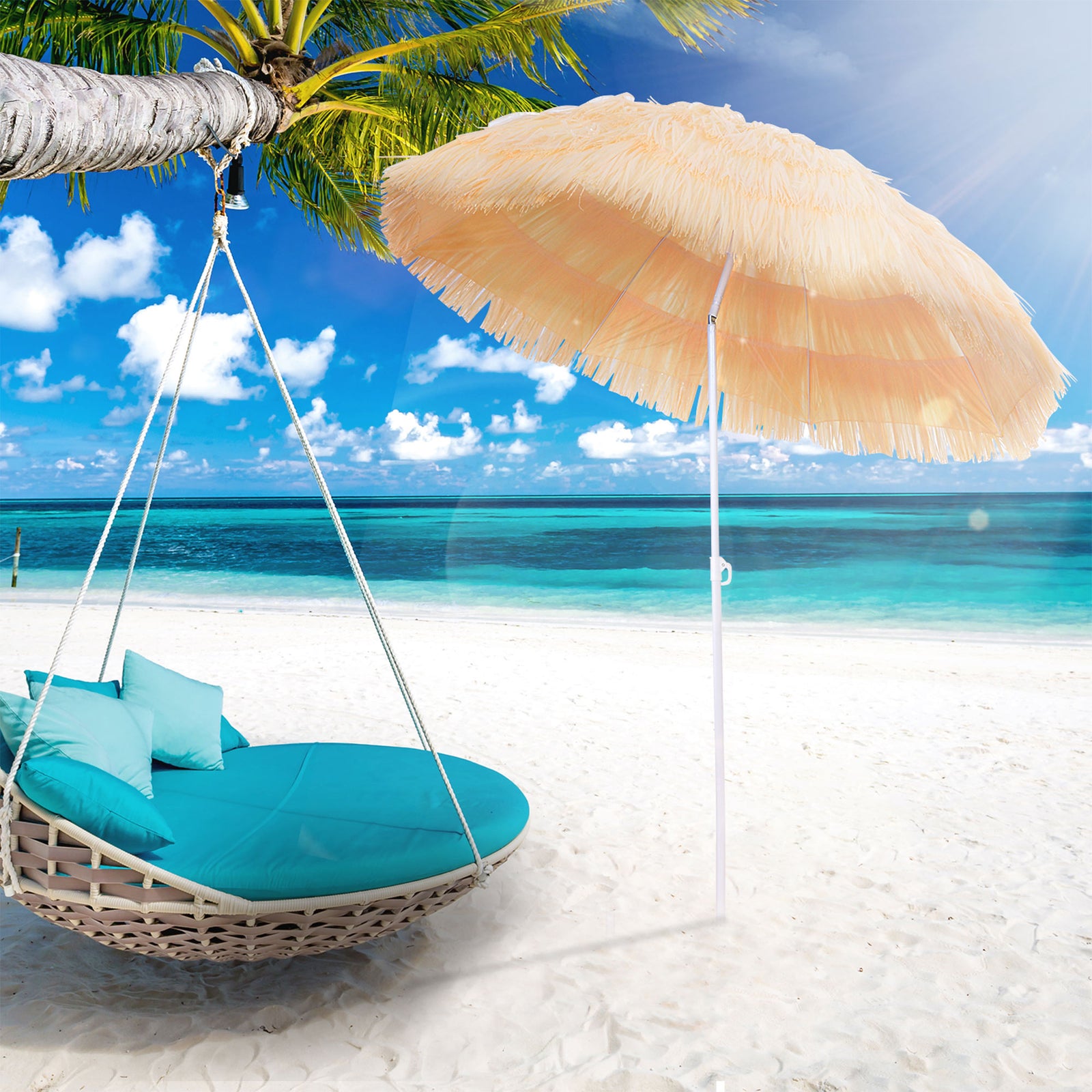 1.6m Hawaii Beach Sun Umbrella - Folding Parasol | Yellow