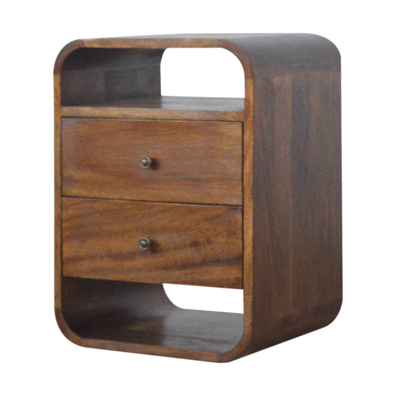 Solid Wood Chestnut Curve 2 Drawer Bedside
