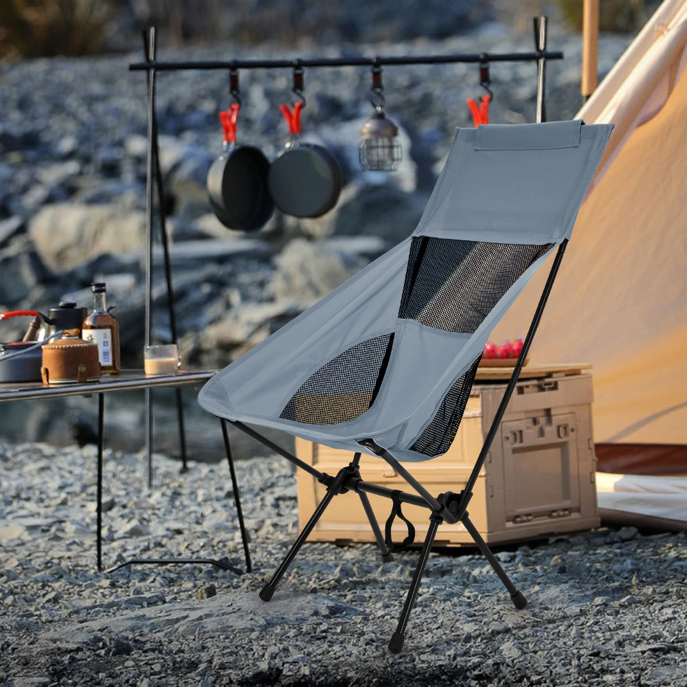 Portable Heightened Backrest Folding Camping Chair | One Size | Gray