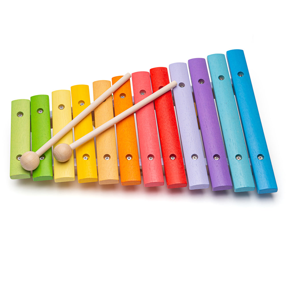 Bigjigs Toys Children's Wooden Snazzy Xylophone, Includes 2 Mallets