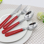 Cutlery Sets Stainless Steel Red Plastic Handle 24 Piece Set
