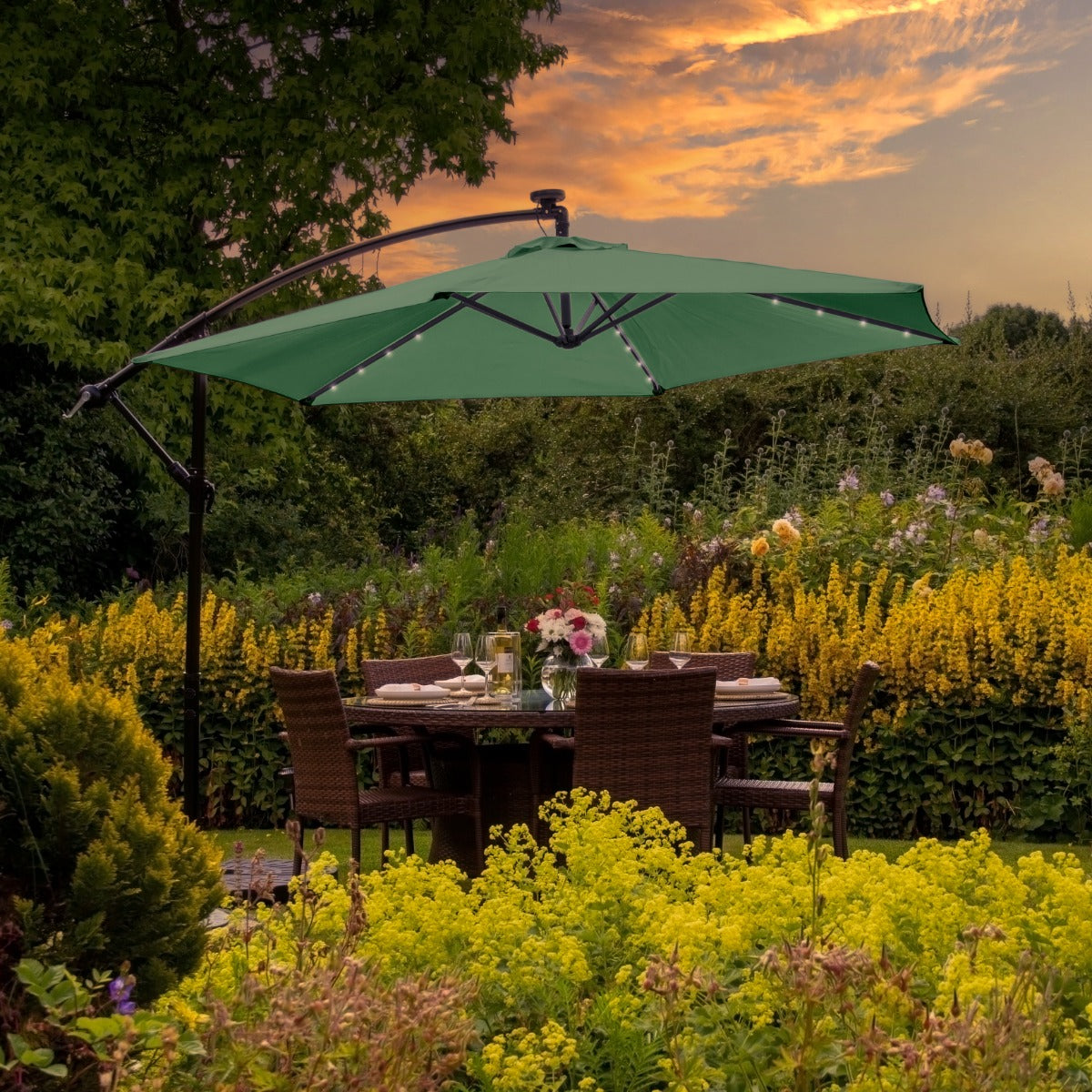 3m Led Cantilever Parasol | Green