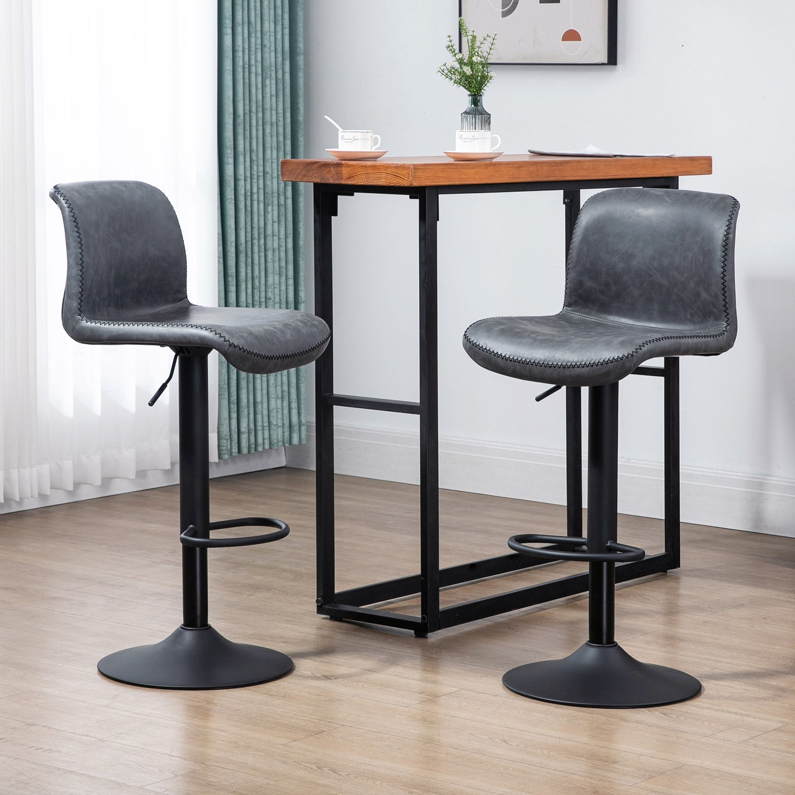 Retro Barstools Set Of 2 Pu Leather Swivel
