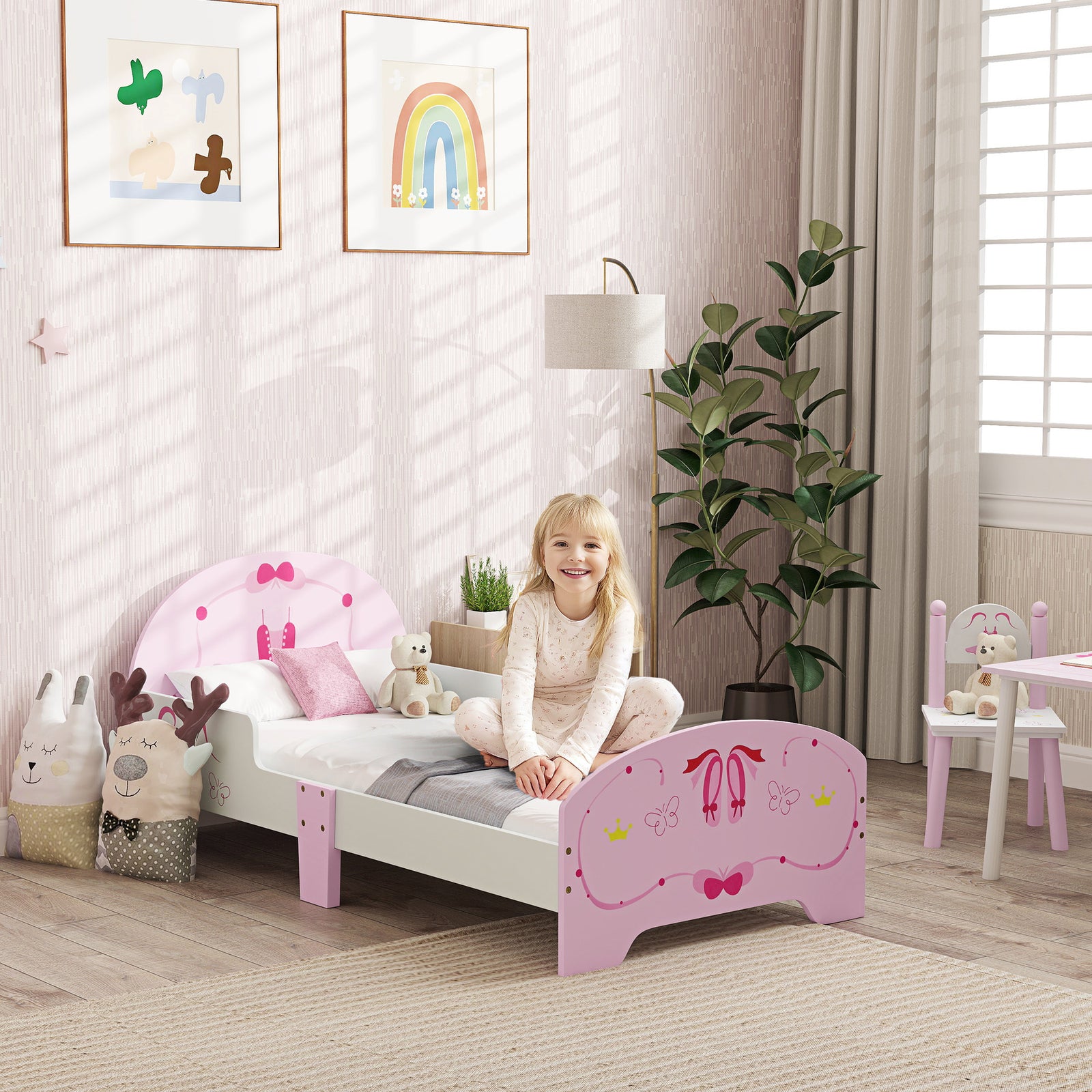 Aiyaplay Ballet Theme Toddler Bed Frame With Safety Rails, For 3-6 Years