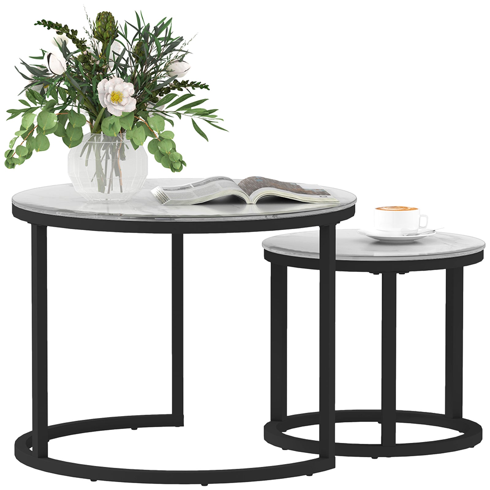 Glass Coffee Table Set Of 2, Round Nest Of Tables