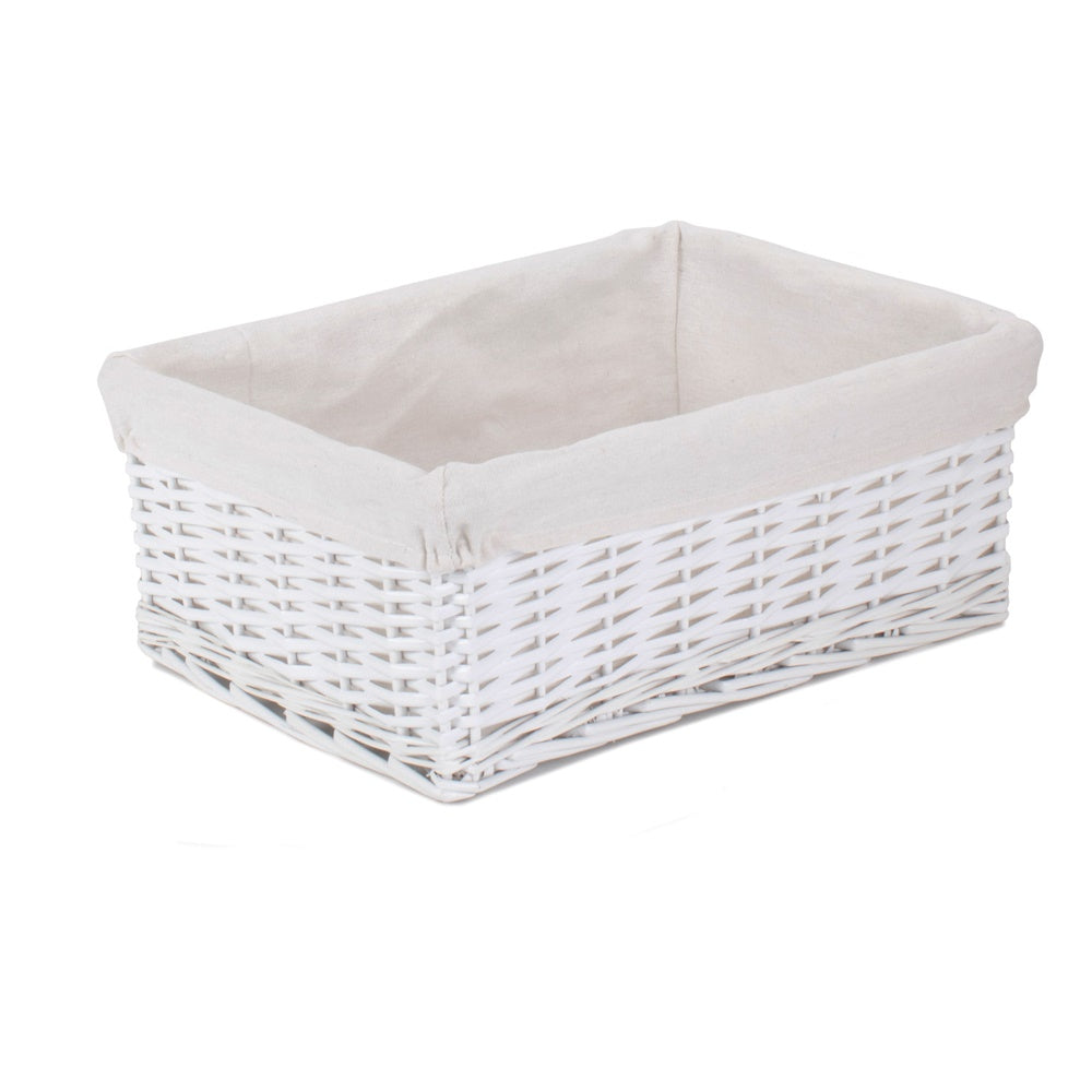 Wicker White Wicker Cotton Lined Storage Basket | Large | White