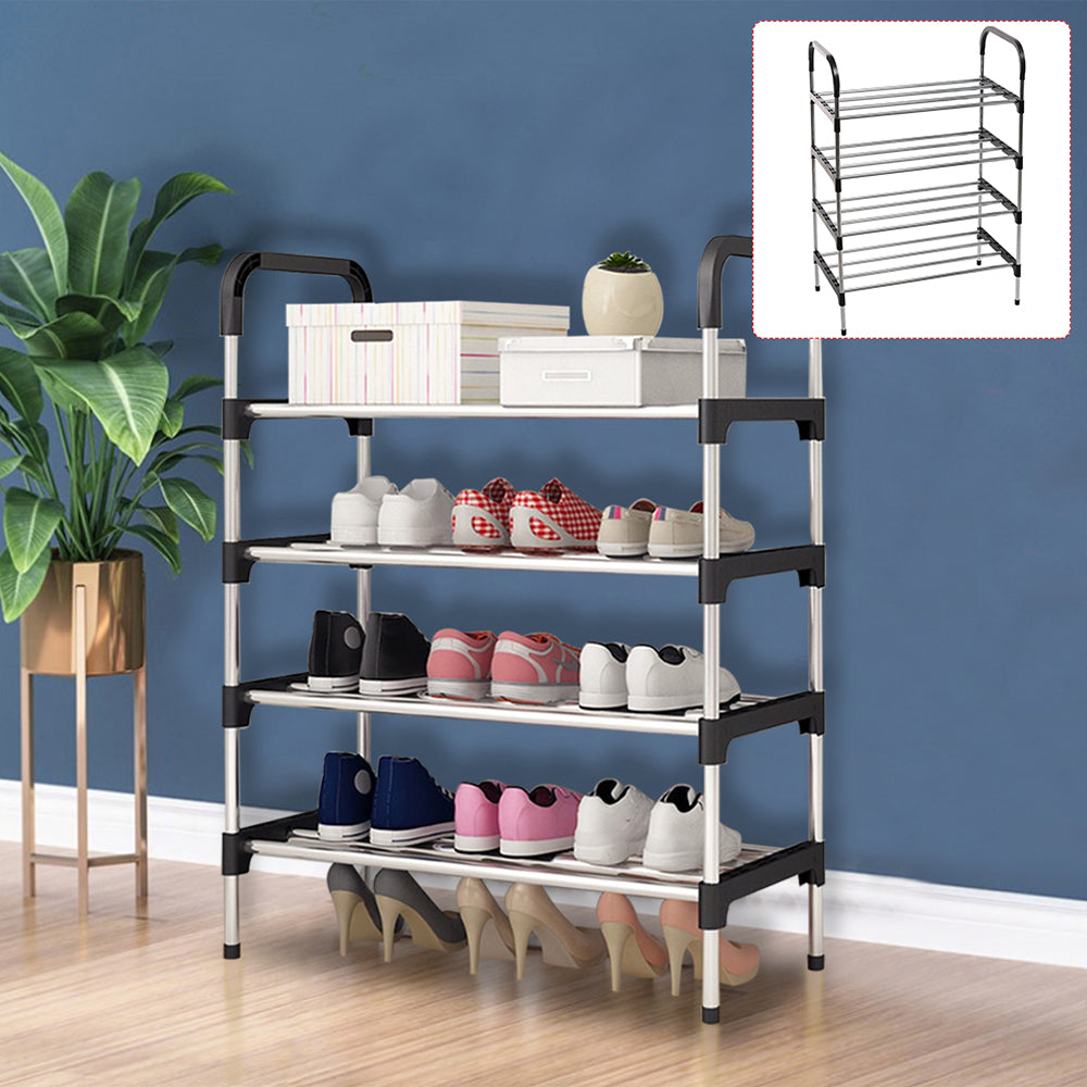 Multi Tiers Shoe Rack Organizer Stackable Space Saving Shoe Shelf | 4 | Black