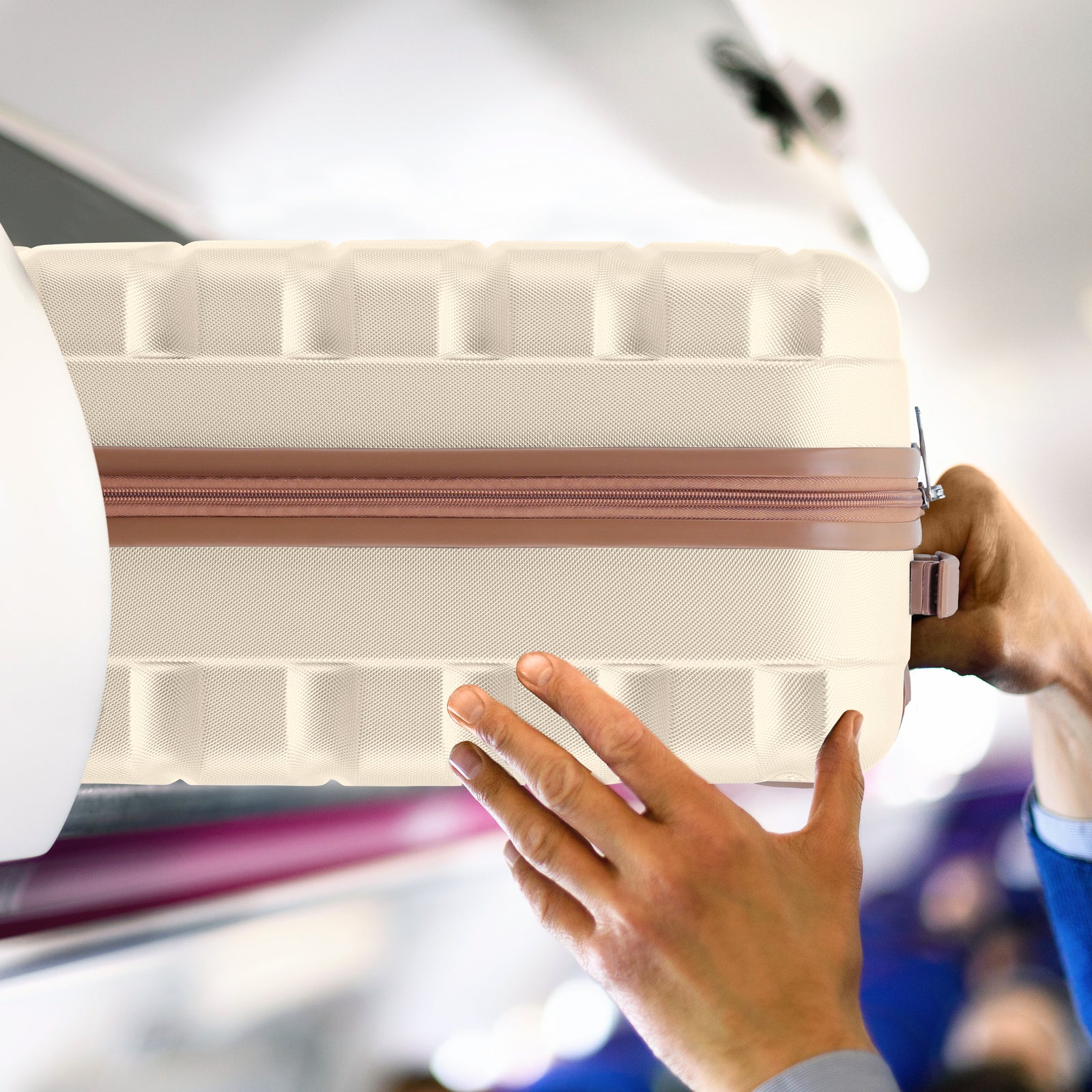 55x35x25cm Lightweight Suitcase - Cabin Carry On - Hard Shell - 4 Wheels Overhead Luggage | Cabin | Cream