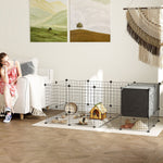 Pawhut Diy Small Animal Cage W/ Elevated Huts For Guinea Pigs, Rabbits