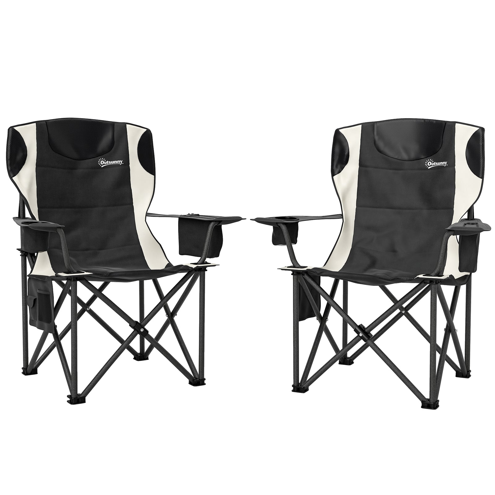 Set Of 2 Folding Camping Chairs With Cooler Bag | Black