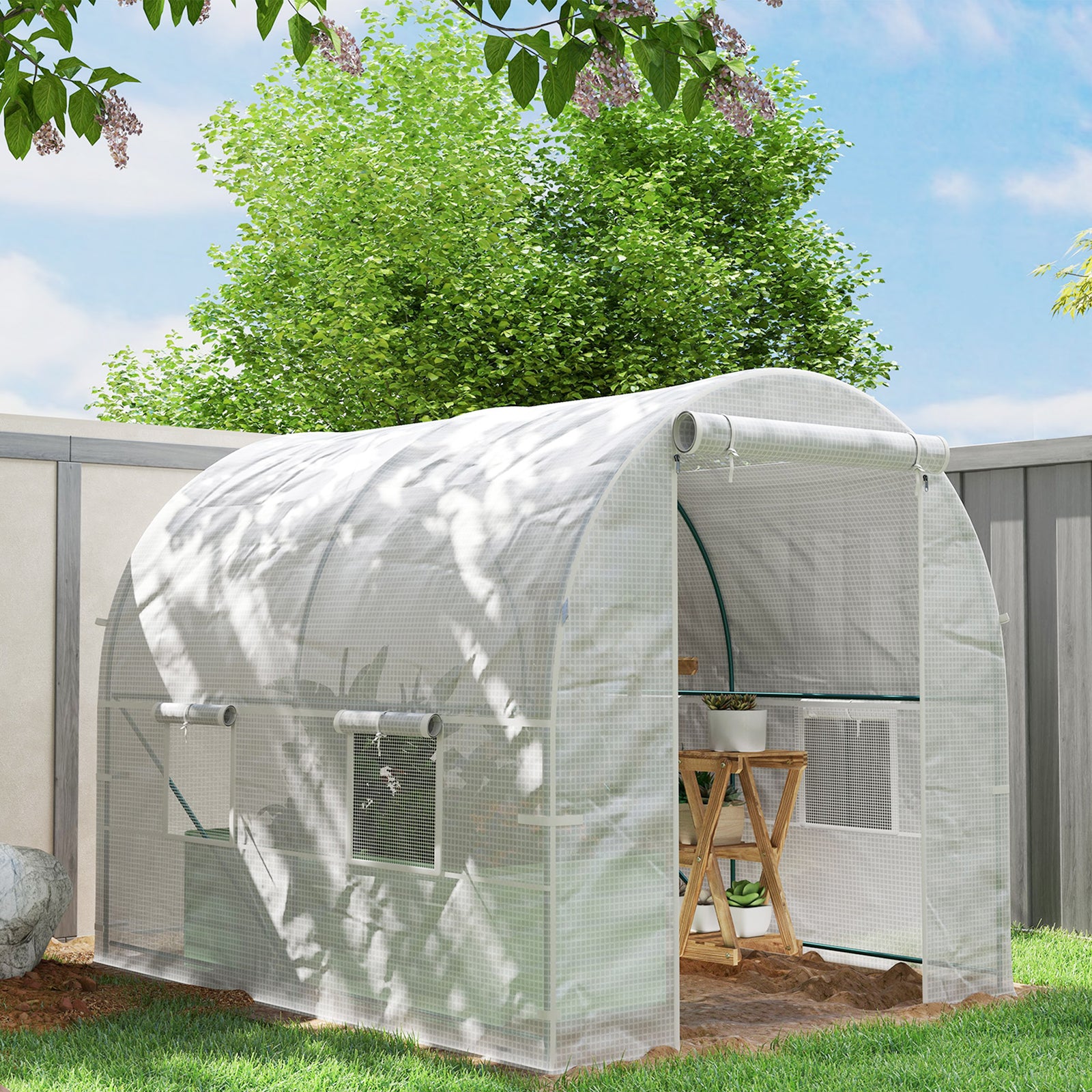 Reinforced Walk-in Polytunnel Greenhouse, 2x2.5m, White