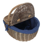 Wicker Antique Wash Finish Oval Picnic Basket | Blue