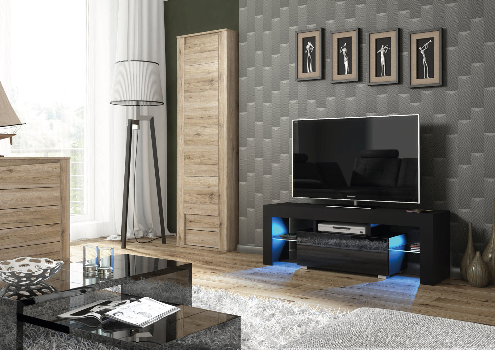 Floe Tv Unit 130cm With Led Lights | Black