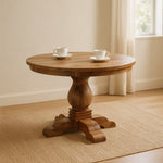 Valentina Round Dining Table – Solid Wood, Sculpted Pedestal Base