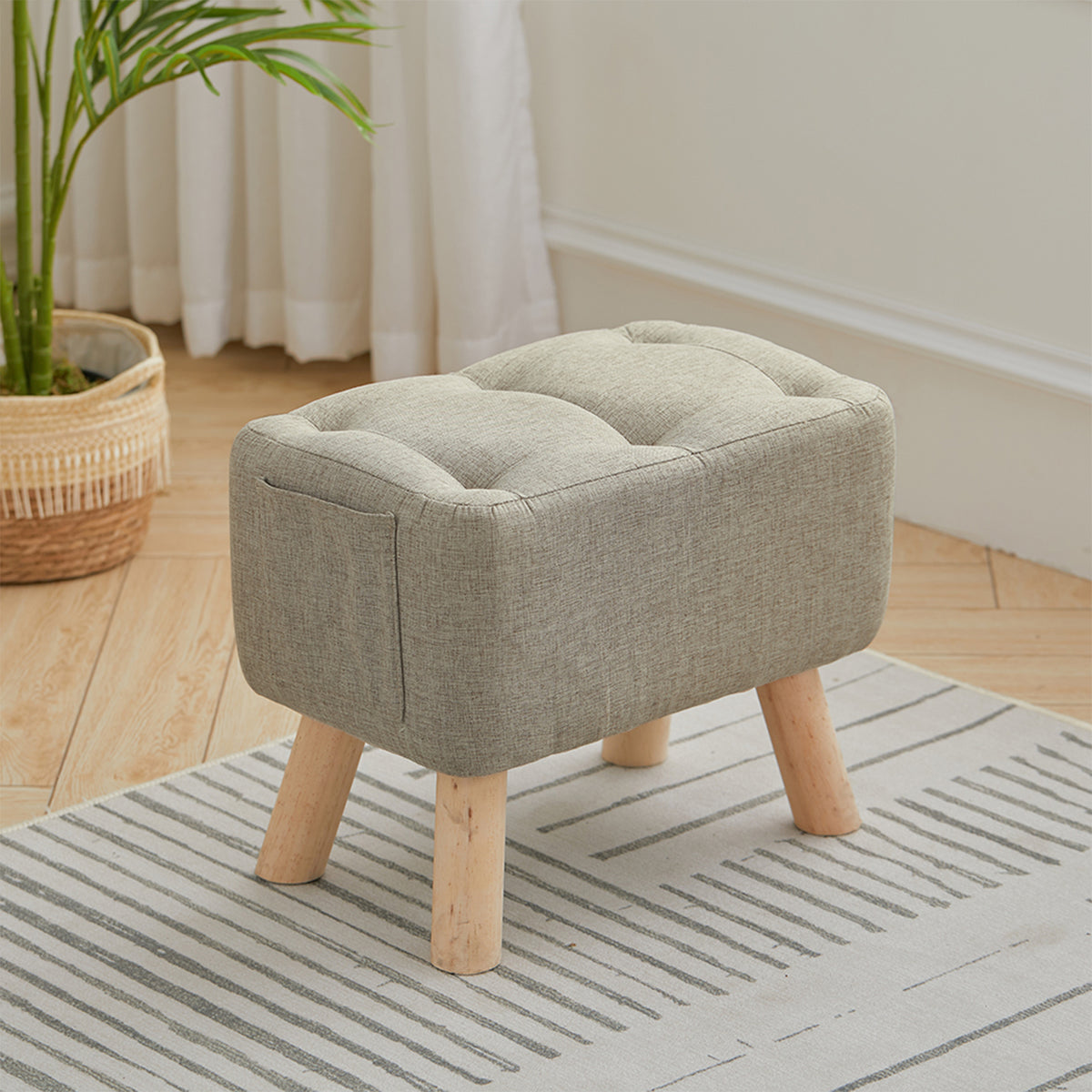 Living and Home Linen Upholstered Ottoman Footstool With Pocket