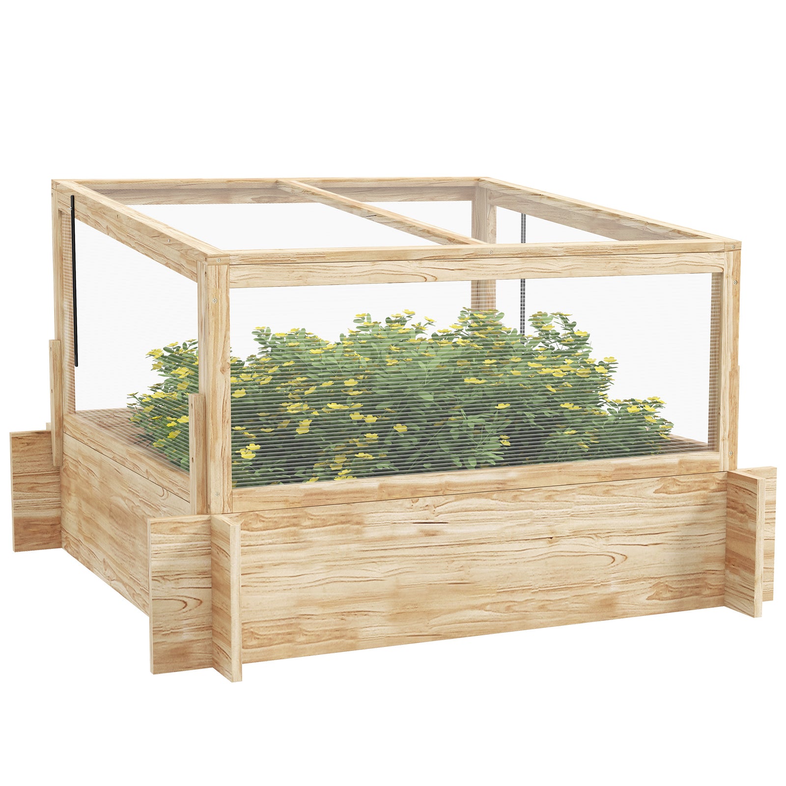 Raised Garden Bed With Openable Greenhouse