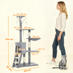 Cat Tree For Indoor Cats, 134cm Scratching Post Climbing Tower | Grey