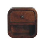 Solid Wood Extra Mini Curved Chestnut Bedside With Open Slot