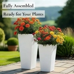 Zinc Galvanised Tall Flared Tapered Square Planter | 30cm x 30cm x 70cm | White