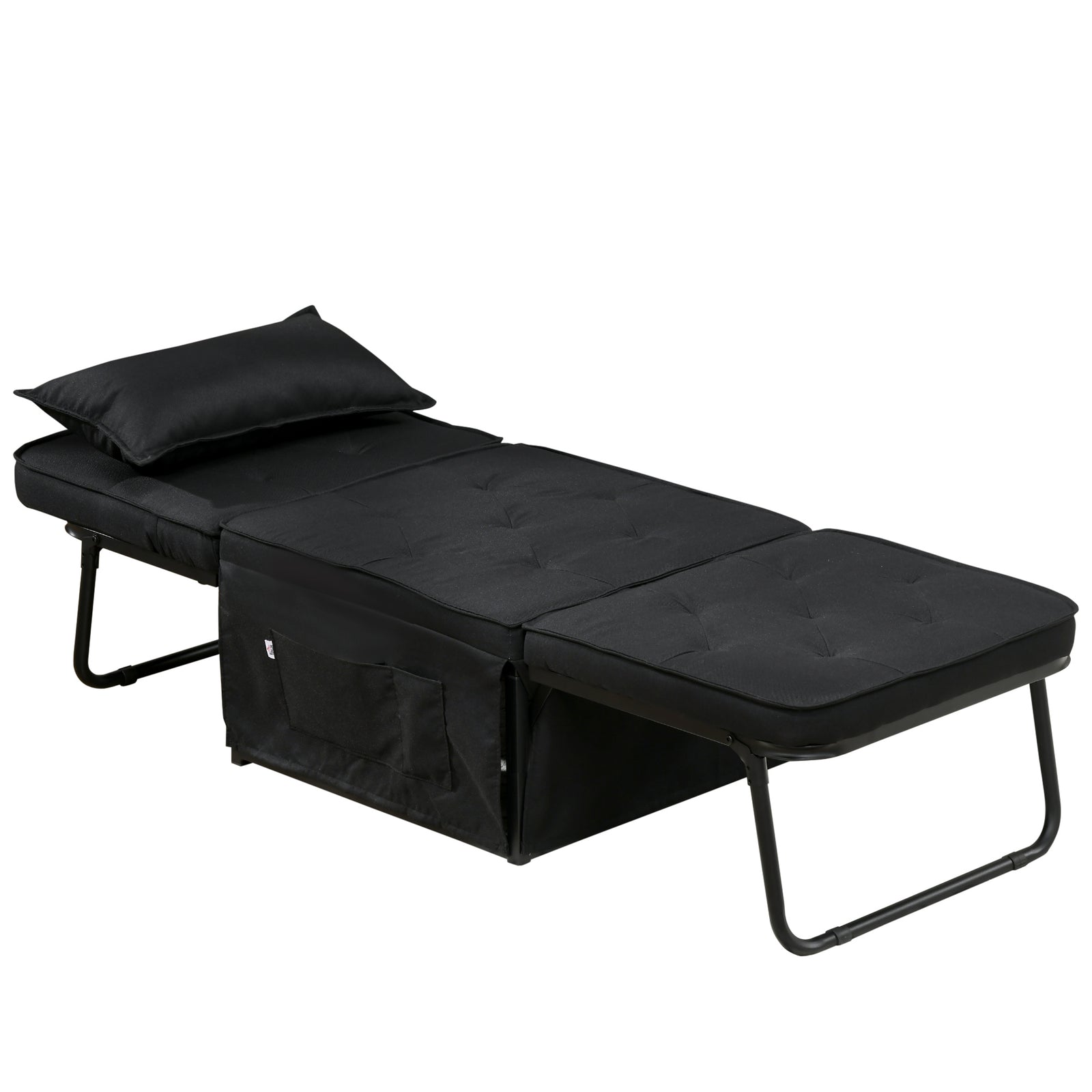 Folding Sleeper Chair Bed With Pillow And Side Pockets | One Size | Black