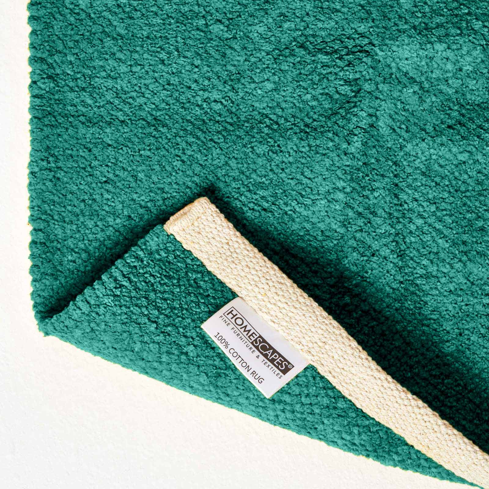 Plain Chenille 100% Cotton  Rug With Natural Trim | 150cm x 95cm | Teal Green