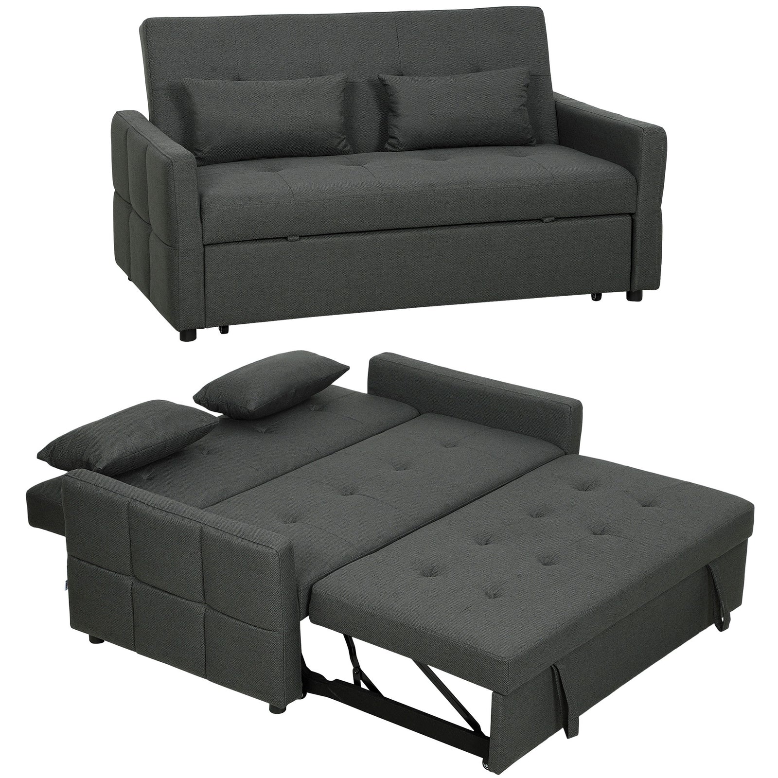 2 Seater Sofa Bed, Convertible Pull Out Bed Settee | Charcoal Grey
