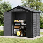 8x4ft Outdoor Apex Roof Storage Shed With Floor, Window,2 Vents & Double Lockable Doors,wood Grain Design