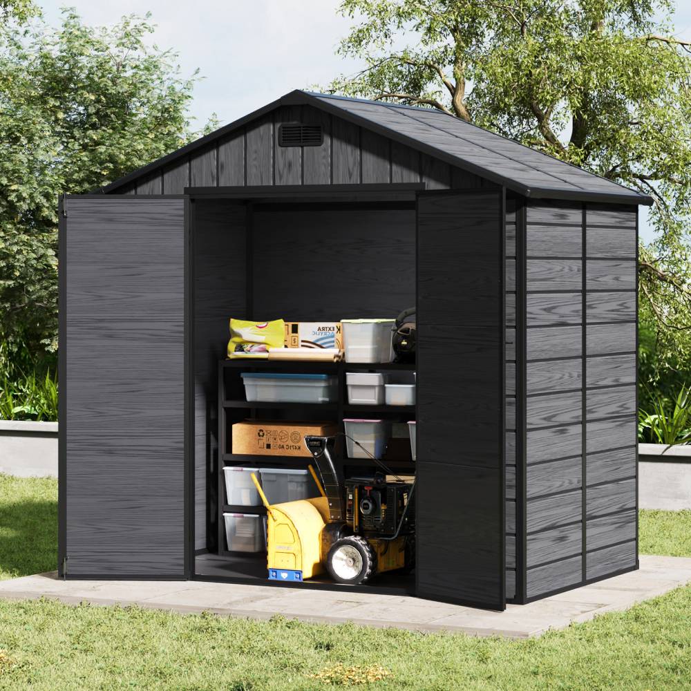 8x4ft Outdoor Apex Roof Storage Shed With Floor, Window,2 Vents & Double Lockable Doors,wood Grain Design
