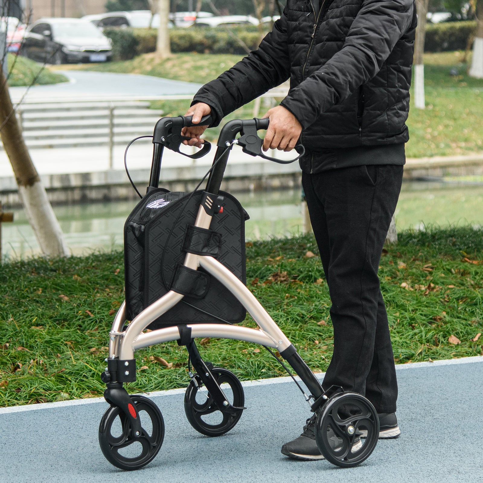 Lightweight Aluminium 3 Wheel Rollator Adjustable Handle