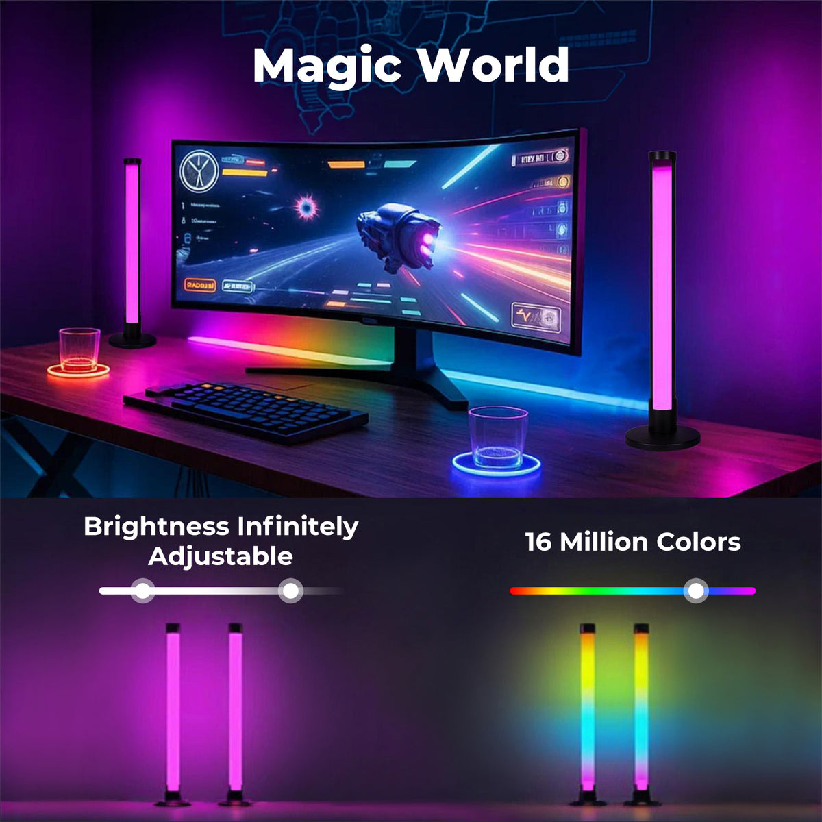 Emitto 2x Smart Rgb Led Light Bars Game Ambient Lamps Color Changing Music Timer