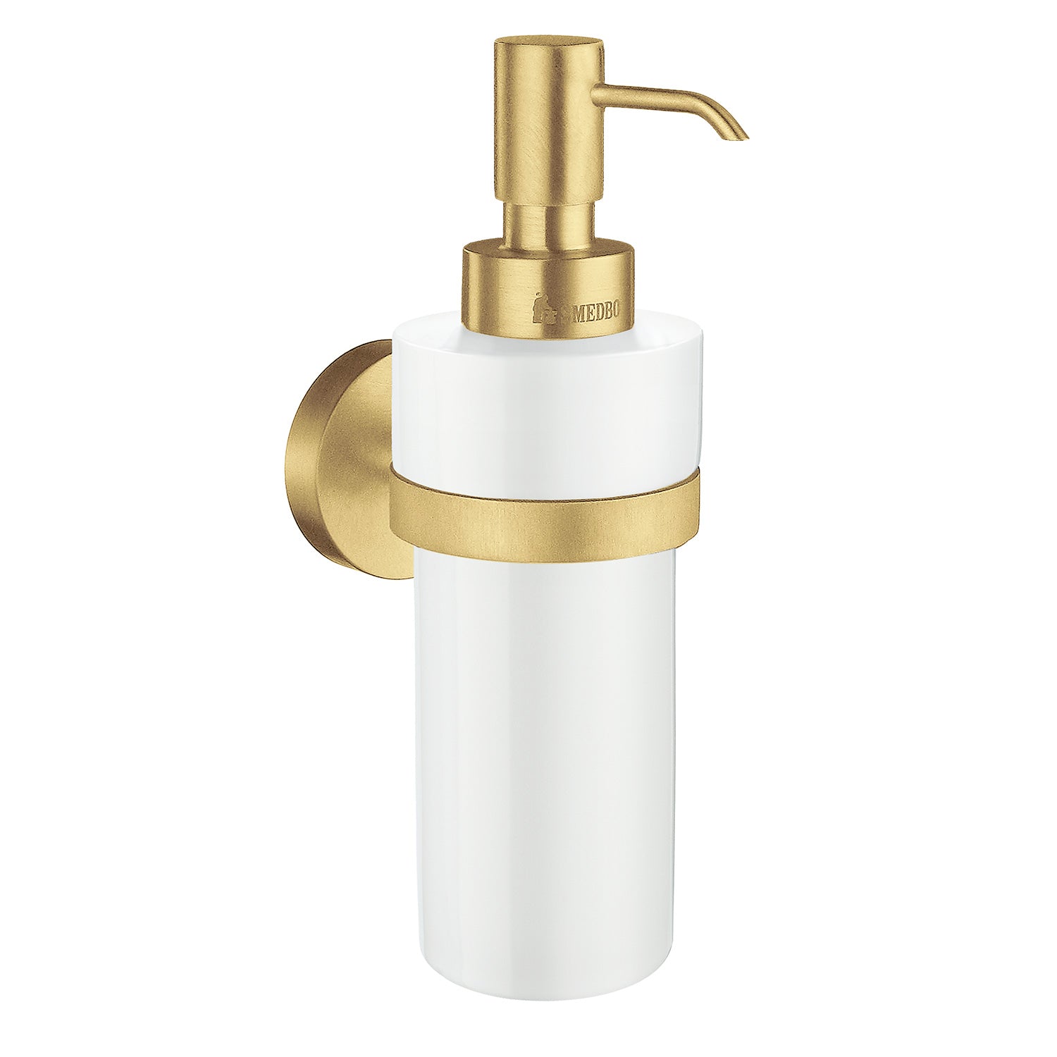 Porcelain 200ml Soap Dispenser With Round Wall Mount Holder | Polished Brass