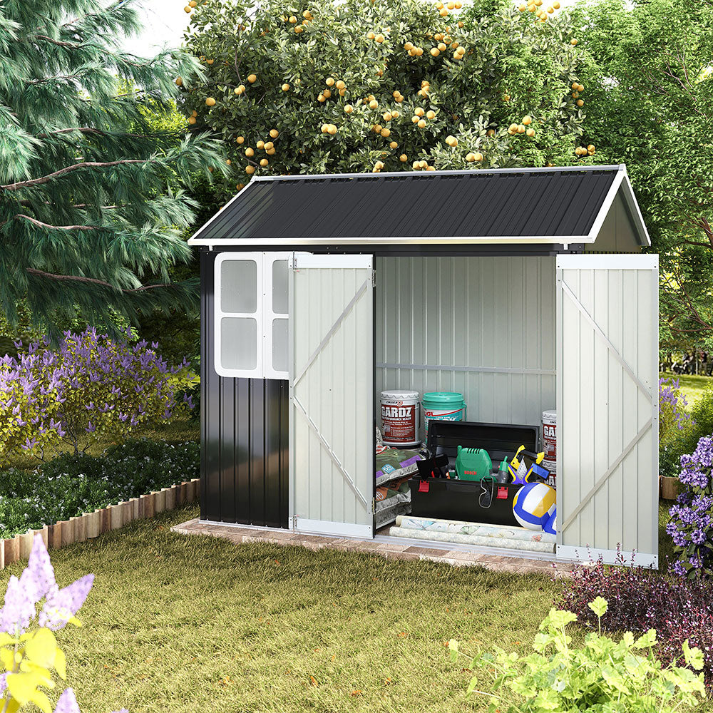 8.3 X 5.4ft Durable Metal Storage Shed With Lockable Double Doors Apex Roof Garden Shed