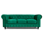 Chesterfield Scroll Arm Velvet Sofa 3 Seater | Emerald
