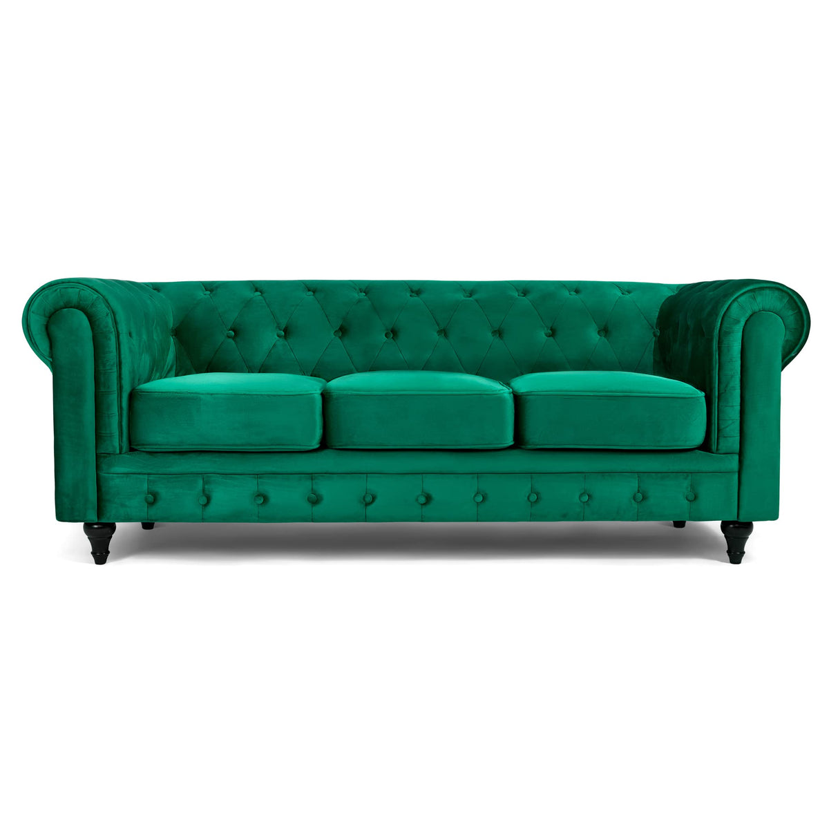 Chesterfield Scroll Arm Velvet Sofa 3 Seater | Emerald