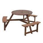 6 Seater Round Wood Picnic Table And Bench Set