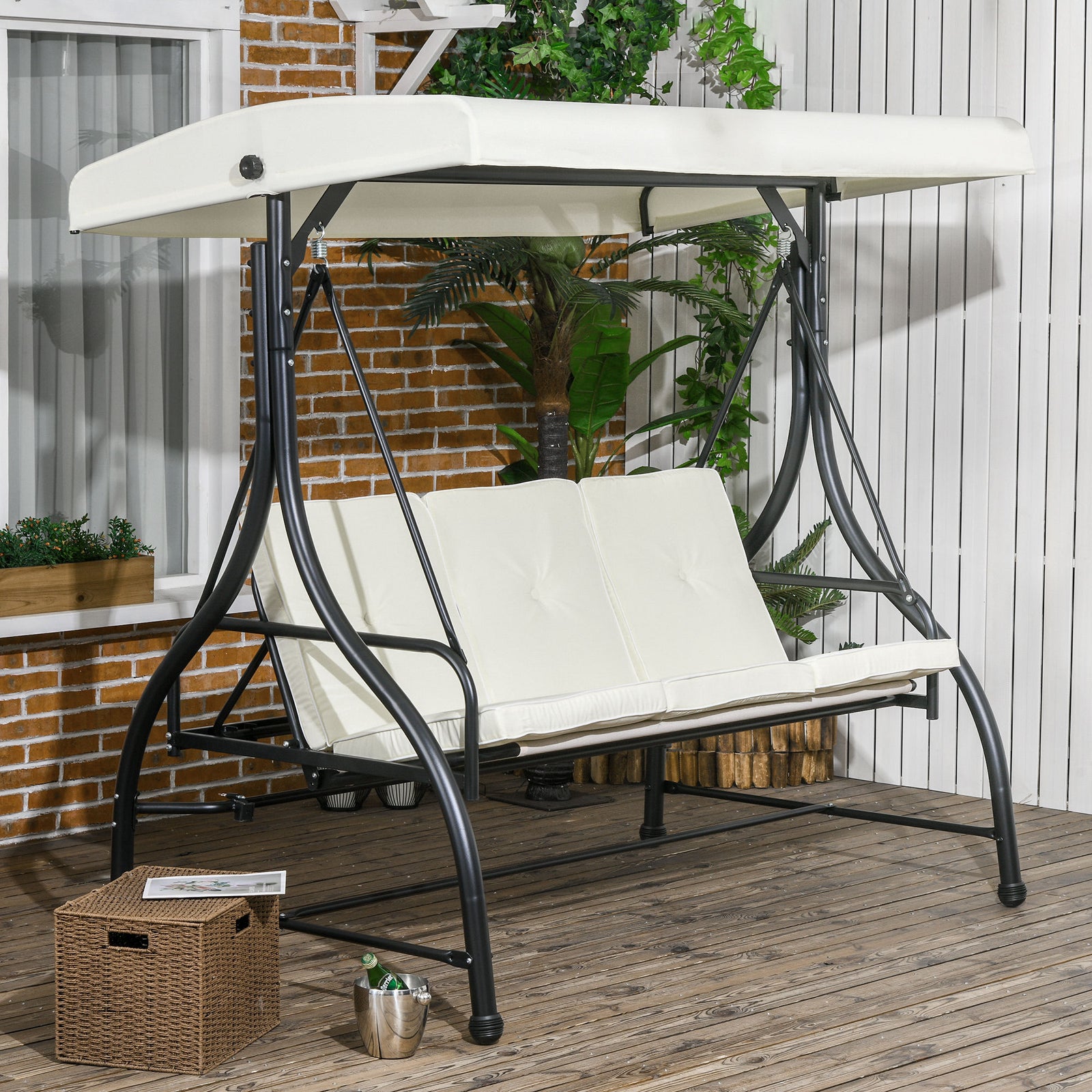Outsunny 3 Seater Canopy Swing Chair Porch Hammock Bed Rocking Bench