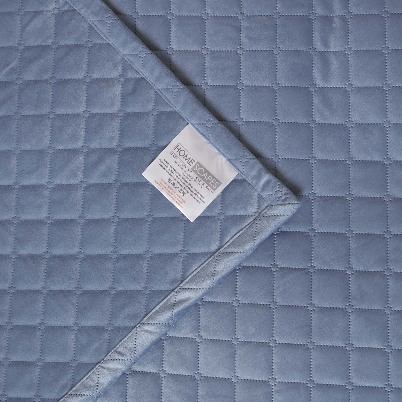 Diamond Quilted Velvet Bed Throw | 150cm x 200cm | Blue