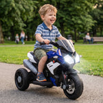 Kids Electric Motorcycle With 3 Wheels, Headlight, Music, Horn | Blue