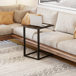 C-shape Side End Table W/ Steel Frame Wide Base | Brown