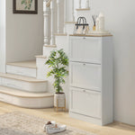 Narrow Shoe Cabinet With 3 Flip Drawers For 18 Pairs