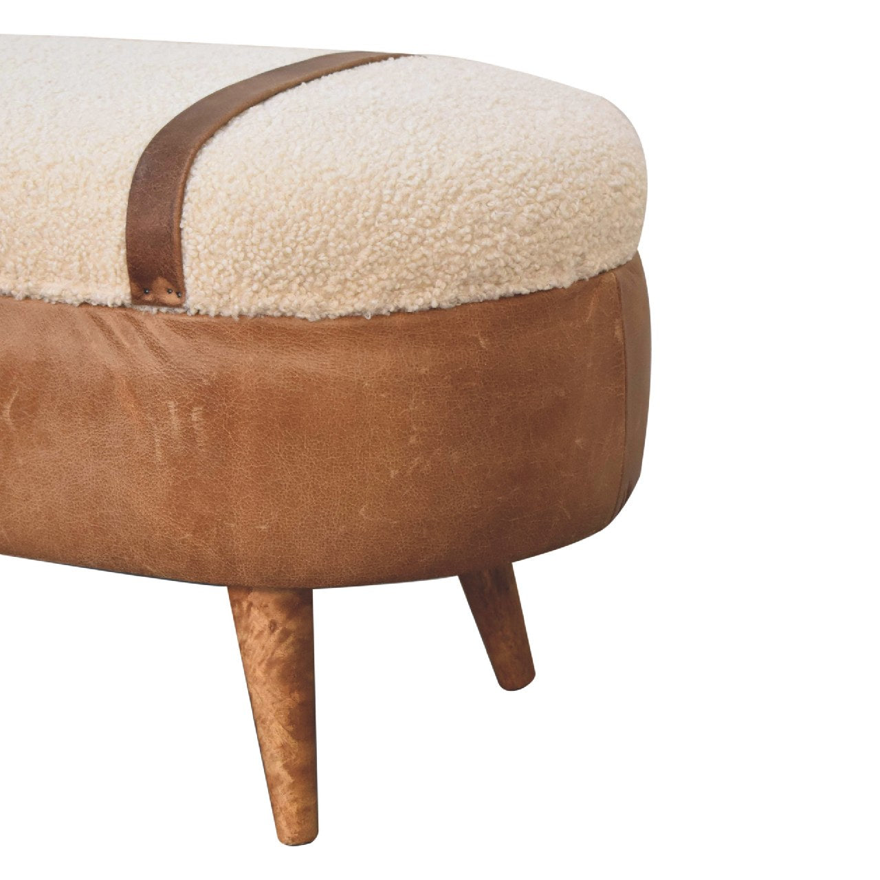 Artisan Furniture Solid Wood Tan Buffalo Boucle Nordic Bench, Upholstered