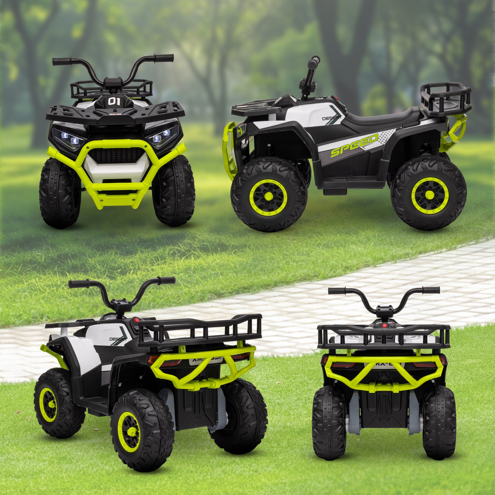 12v Kids Electric Ride On Atv W/ Spring Suspension, Storage Basket | Green
