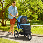 3 Wheel Pet Stroller, For Medium Small Dogs, Foldable Cat Pram | Blue